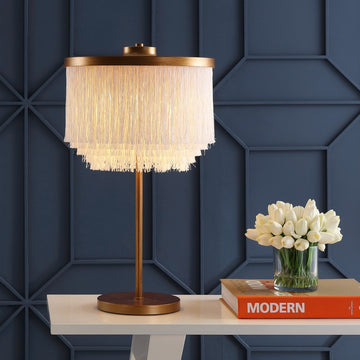 Coco 27.5" Fringed/Metal LED Table Lamp - JONATHAN Y